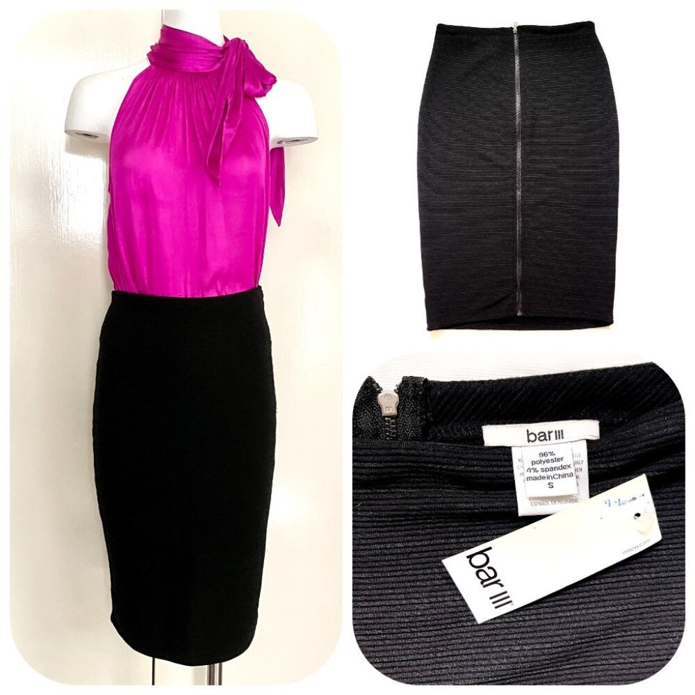 NWT BarIII black exspoused zipper pencil skirt S